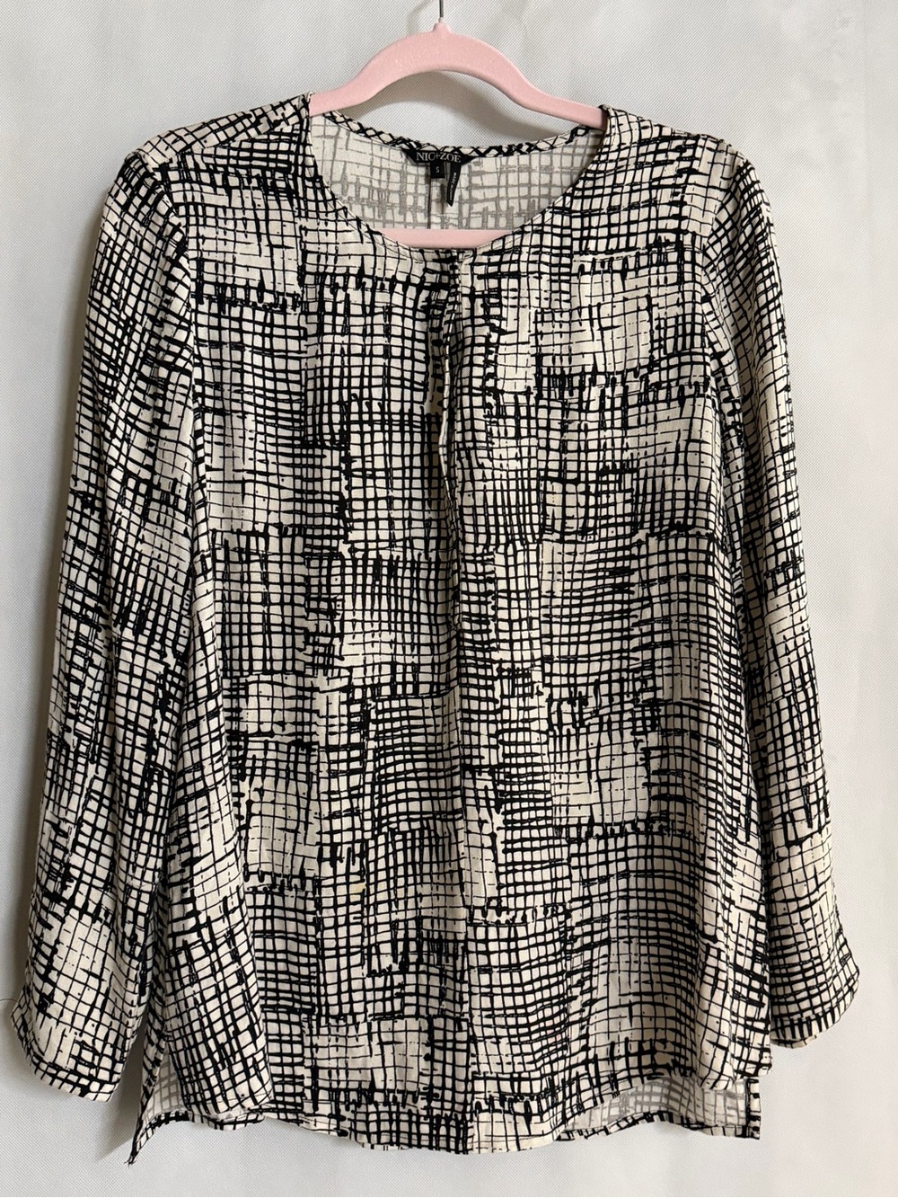 NIC+ZOE Black & Ivory Abstract Grid Print Blouse Size Small